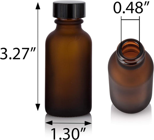 JUVITUS 1 oz / 30 ml Frosted Amber Glass Boston Round Bottle, Airtight Phenolic Cap, 24 Pack + Funnel