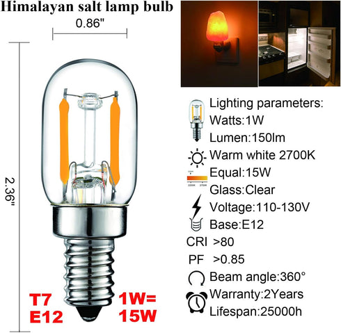 LiteHistory E12 15W Night Light Bulbs, 150lm Himalayan Salt Lamp Bulb, 2700K, T22 T7 LED, 2-Pack