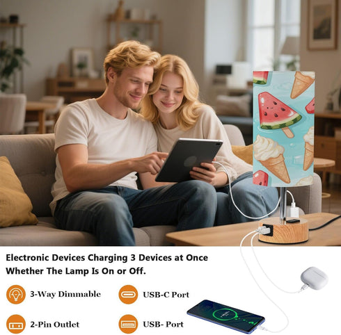 MOOCG 3 Dimmable Watermelon Ice Cream Touch Control Table Lamp with Fabric Shade, Color Temperatures LED Desk Lamp, Eye