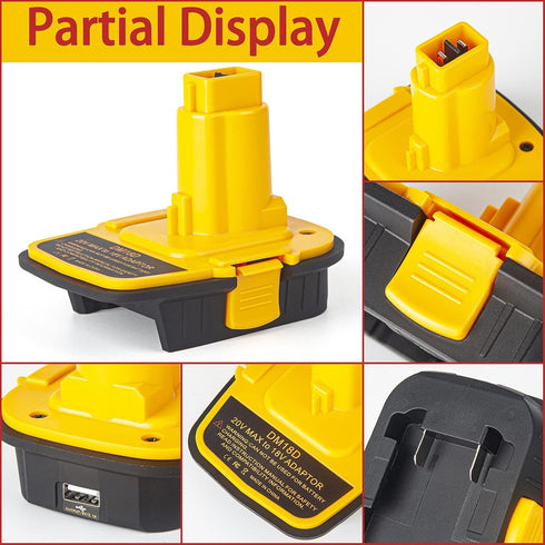 DM18D Converter for DeWalt 18v to 20v Battery Adapter, for Milwaukee M18 Batteries, Upgraded Version with USB