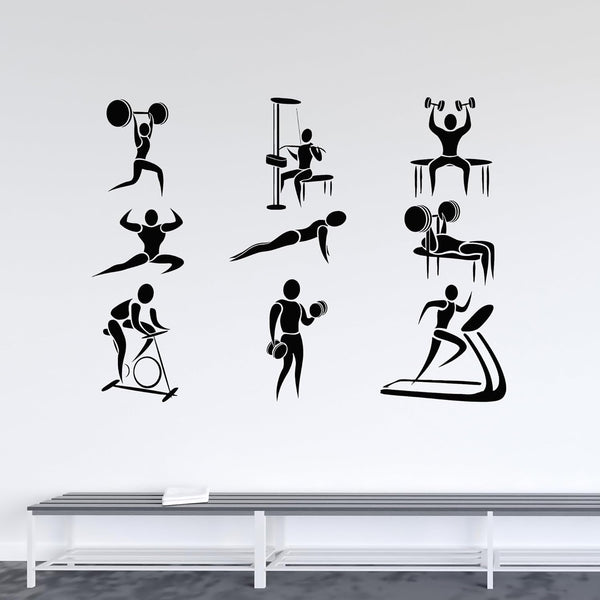 Wallstickers4you Vinyl Wall Decal Fitness Studio Gym Activity People Doing Fitness Workout Stickers