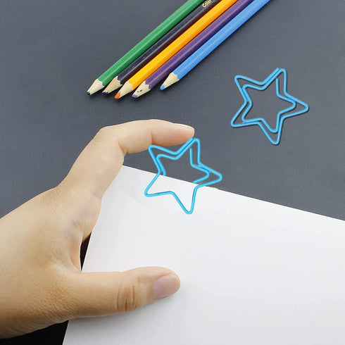 Star Paper Clips, 100pcs Blue Star Paper Clips, Cute Bookmarks for Office School Paper Files Organizing