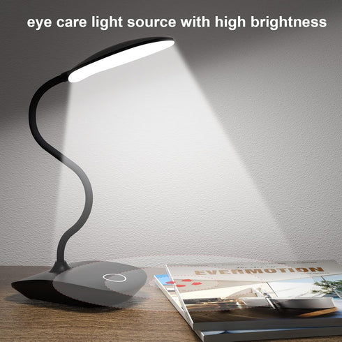 DEEPLITE Battery Operated Desk Lamp, LED Desk Light 3 Lighting Modes Stepless Dimming, Table Lamp 5W Touch Control Eye Caring, Flexible Gooseneck, Portable Reading Light for Dorm Study Office Bedroom by DEEPLITE