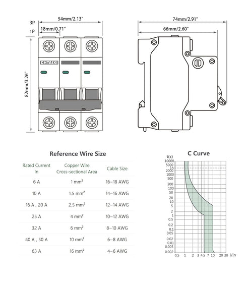 3 Pole DIN Rail Mount Circuit Breaker, 20 Amp 480V AC Miniature Circuit Breaker, Thermal Magnetic Trip