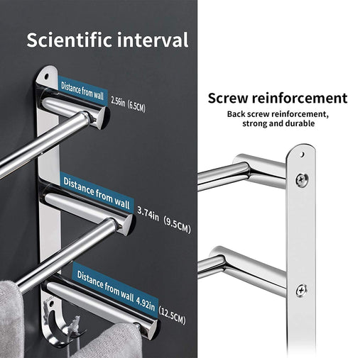 lanliebao 20-30 Inche 304 3M 2-Tier Towel Bars Retractable Stainless Steel Bath Towel Rack Strong Adhesive Bathroom
