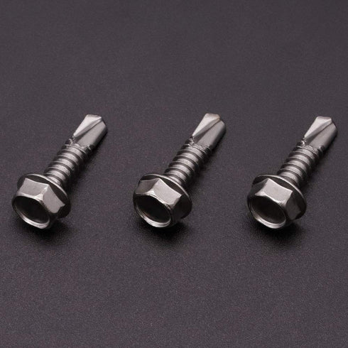 #10 x 1/2" (50 Pack) Hex Washer Head Self Drilling Screws - 410 Stainless Steel Self Tapping Sheet Metal Screws