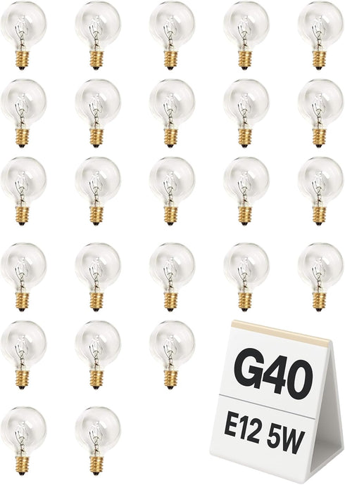 Adirxon 25-Pack G40 Globe Replacement Bulbs, Clear Glass Incandescent Light Bulbs for Outdoor