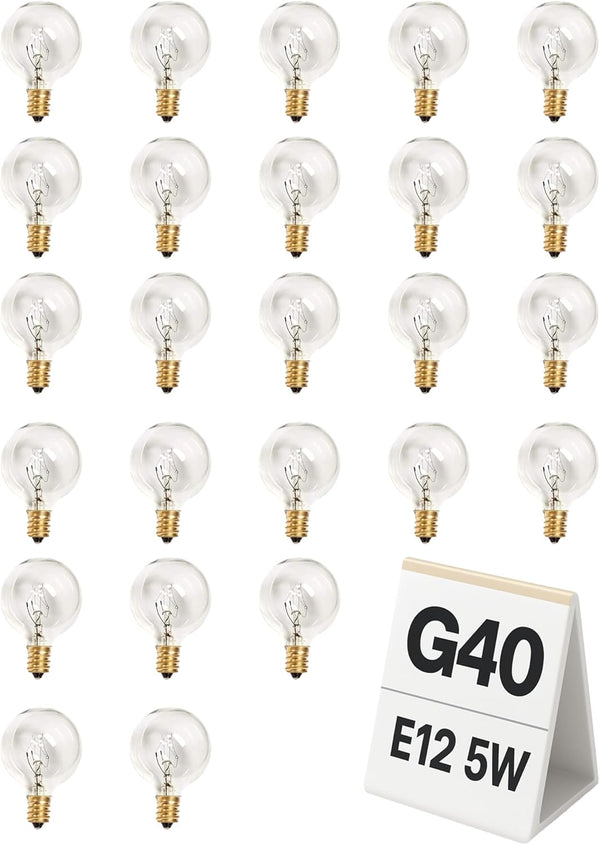 Adirxon 25-Pack G40 Globe Replacement Bulbs, Clear Glass Incandescent Light Bulbs for Outdoor