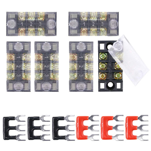 Hilitchi 12pcs 600V 15A 3 Position Double Row Screw Terminal Strip and 400V 10A Red/Black Barrier Strip