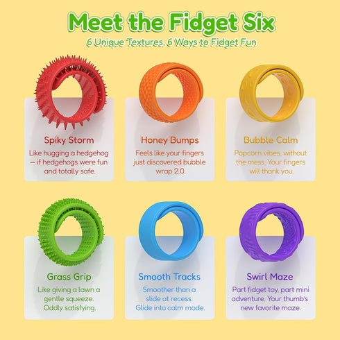 WorWoder 6 Pack Sensory Fidget Toys Slap Bracelets, Textured Silicone Sensory Toys for Kids, Calming Tool for Special