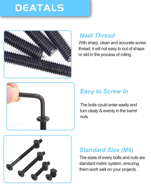 ALLWIN 16 Set Set M6x16/40/60/80 mm Crib Screws Hardware Replacement Kit - Baby Bed Frame Bolts,Barrel Nuts&Wooden