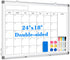 Monthly Calendar Dry Erase Whiteboard, 24" x 18", Magnetic, Double-Sided Portable Board for Office, Kitchen, School