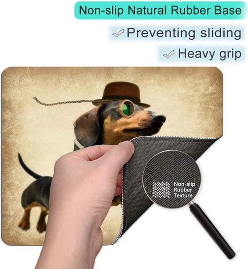 Custom Mouse Pad - Funny Sausage Dog Cute Flying Dachshund with Glasses Design Art and Joking Quotes Mousepad