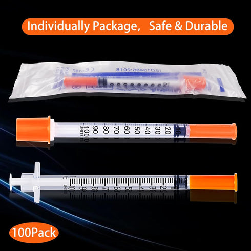 1ML 29G 1/2 Inch Pack 100 Syringe, Lab Supplies Syringes with Cover, Individually Wrapped