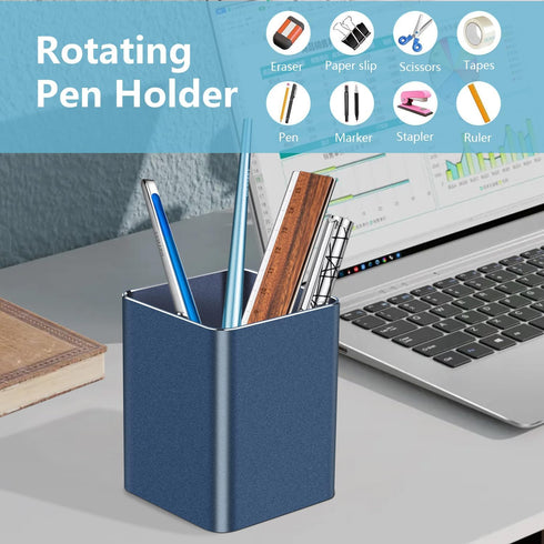 Square Metal Pen Holder, Desktop Pencil Cup for Stationery Organization, Office Desktop Accessories (Blue)