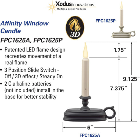 FPC1625A Battery Window Candle Dynamic Flicker Warm White Flame Sensor ON Timer Off