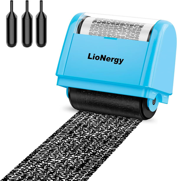 LioNergy Identity Protection Roller Stamp, Identity Theft Prevention Security Stamp with 3 Refills, Blue