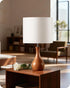 E26 LW09TL05 Small Table Lamp, Wood Bedside Lamp with White Linen Lampshade & Dark Wood Base, Mid Century Modern