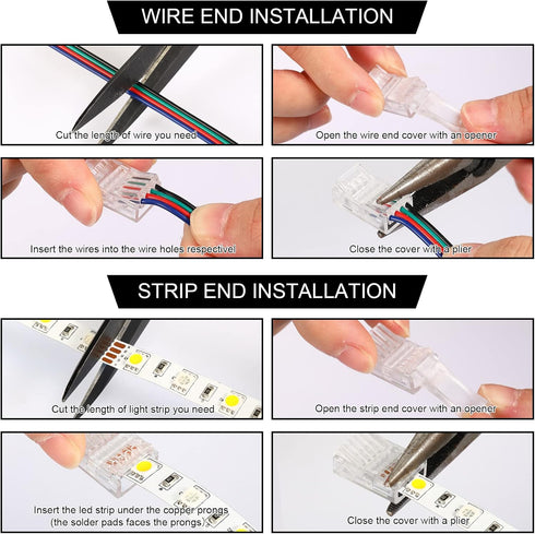 20 Pack 4 Pin 10mm Solderless LED Strip Connector, Transparent Track Lighting Connectors for 5050 LED Strip