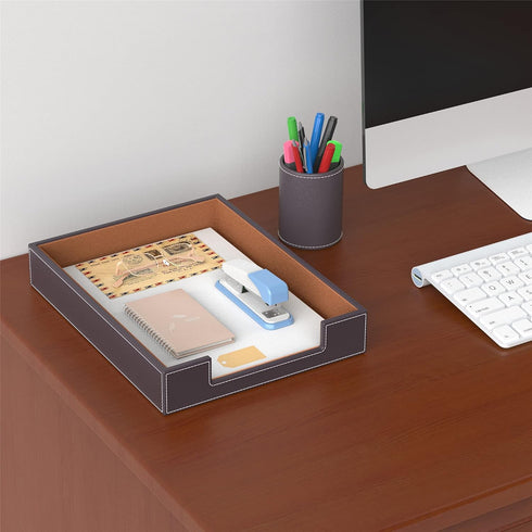 Leather Letter Tray, Thipoten Elegant Desk Organizer for Office Supplies, Mail, Paper, Perfect for Desktop