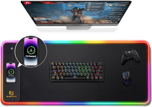 Gimars RGB Gaming Mouse Pad - 15W Wireless Charging Mousepad with 10 Light Modes, Large Non-Slip Surface