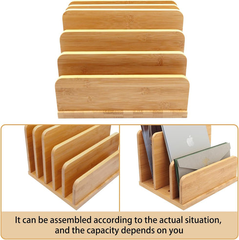 Desk File Mail Organizer, 5 Slots Bamboo Folder Sorter for Letter, Envelope, Paper, Desktop Tray
