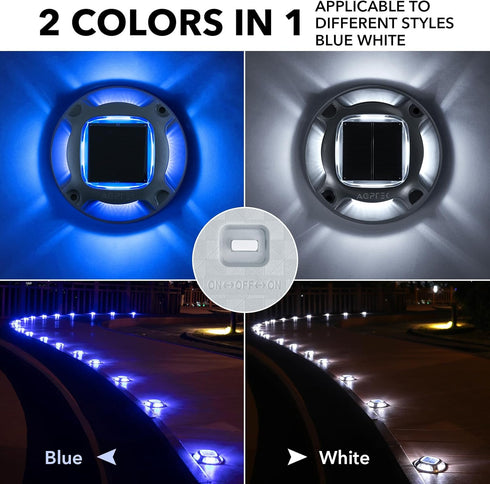 1 Pack, 2 AGPTEK Solar Driveway Lights Outdoor Color Modes LED Deck Dock Marine Waterproof Security Marker Lights