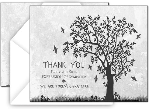 Elcer (40 Pack) Funeral thank you cards with envelopes Celebration of life Floral Tree acknowledgment memorial Sympathy