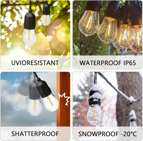 24-Pack String Light Bulbs, S14 Outdoor Waterproof Replacement Bulb, E26 Base, 1W 120V, 2700K Warm White