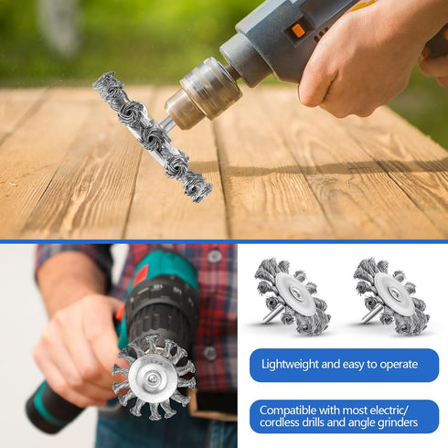 Acellegic 10 3 Inch 1/4-inch Pcs Knotted Wire Brush for Drill, Knot Wire Wheel Brushes with Shank for Rust Removal