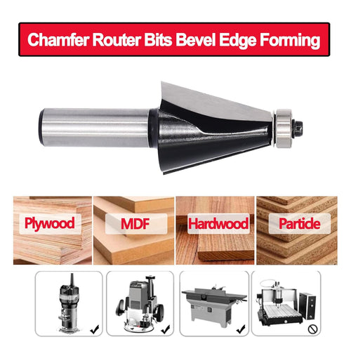 1/2 15 2-Flute Chamfer Router Bit Shank, Degree Carbide Chamfer Cut, Edge Forming Bevel Router Bit, Chamfer Bit Miter