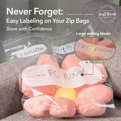 3 16" 18" (15 Count) Seal Fresh Gallon Large Plastic Storage Bags x Reusuable XXL Extra Large Heavy Duty Clear Jumbo