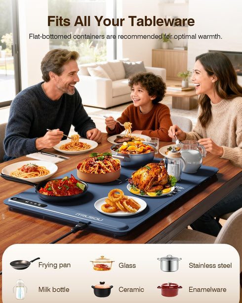 (24"x16") 3-Year 3-Level 250W Warming Mat for Food - iTRUSOU Classic Electric Warming Tray with Temp Control, Rapid