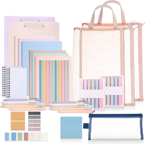 Colarr 54 Pieces Aesthetic School Supplies Set, Bulk Back to School Essentials Kit, Macaron Color for High School and