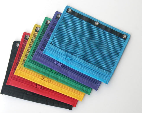 School Smart Mesh Zippered Binder Pockets, 10 x 7-1/2 Inches, Assorted Colors, 12 Pack