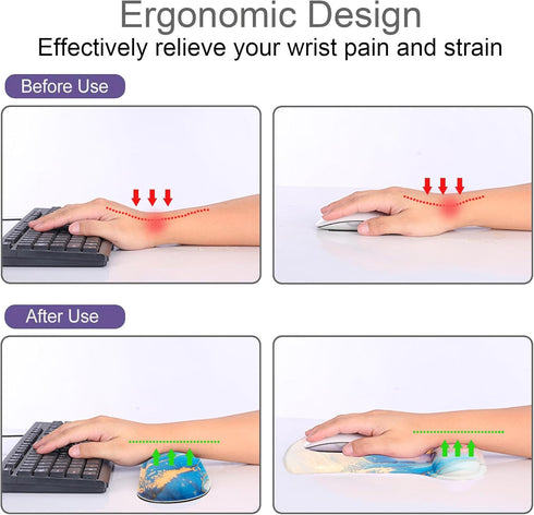 Beach Mouse Pad and Keyboard Wrist Rest Support with Non-Slip PU Base - Gel Mouse Pad with Coaster for Gaming, Office