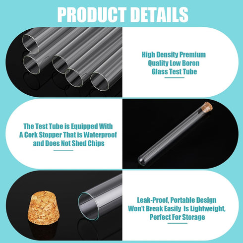 Thyle 100PCS Glass Test Tubes with Cork, Clear Stoppers, Round Bottom for Lab Test, Candy Storage, Party Favors
