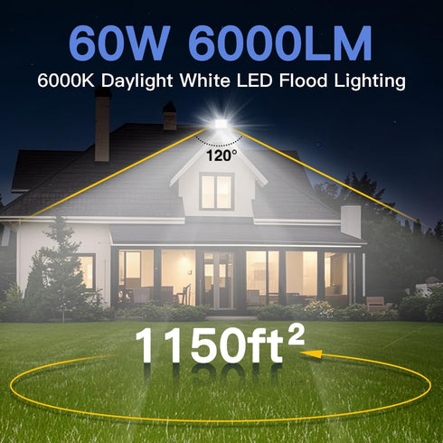 2 Pack 60W 6000lm 5.9FT IP66 6000K Ceena Plug in LED Flood Light Outdoor, Super Bright Floodlight with Switch and Wire