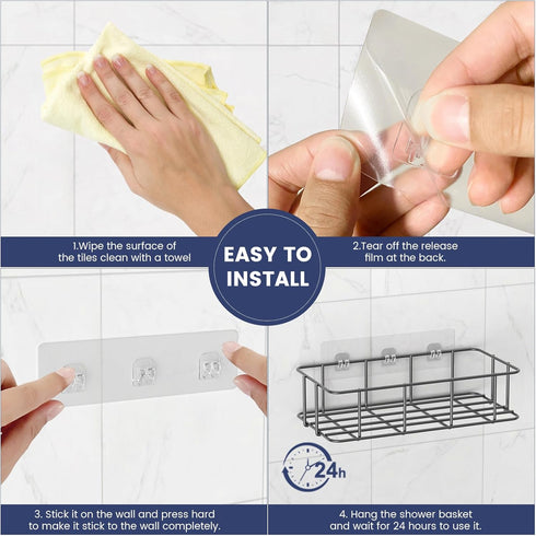 LIASDIVA 5 Pack 30cm Shower Caddy Adhesive Replacement, Shower Shelf Adhesive Strips, Strong Hooks for Bathroom Storage