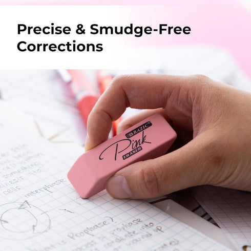 BAZIC Pink Eraser, Latex Free Bevel Erasers, Large Block Erasers for Art Drawing, School Office Kids Teachers (4/Pack)