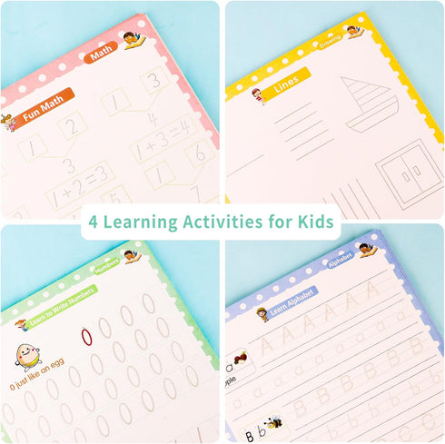 PracticeJQDEN Kindergarten(30 Premium Grooved Handwriting Practice for Kids, Reusable Children's Magic Copybook