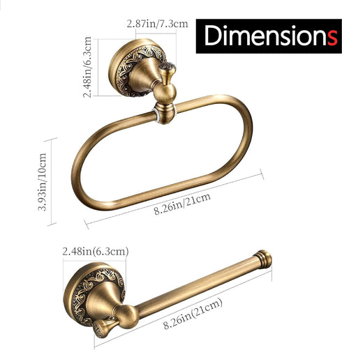 KOCRER 2 Brass Gold Toilet Paper Holder, Antique Hand Towel Ring Retro Hand Towel Holder Tissue Roll Paper Hanger Paper