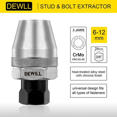 Broken Bolt Remover, Stud Extractor Tool to Locks and Removes 1/4-Inch to 1/2-Inch Rounded Studs, Hexagonal Flat - Suitable for Rust, Painted, Damaged Waste Bolts by DEWILL