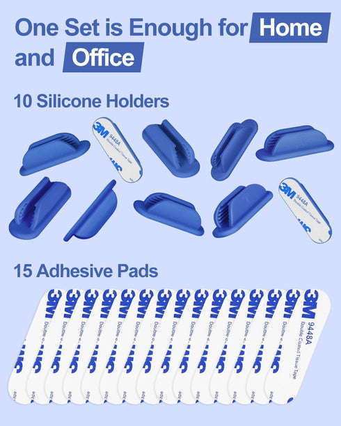 Set of 10 Adhesive Pencil Holders for Desk - Silicone Pen Holder with 15 PCS Adhesive Pads, Flexible Office Essentials