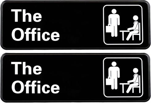 Excello Global Products The Office Sign - Easy to Mount Informative Plastic Sign with Symbols, 9"x3" Sign 2-Pack