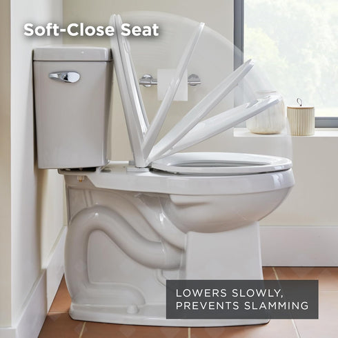 G009921325 Gerber Elongated Toilet Seat with Cover, Soft Close, No Slam, Quick & Easy Install, Heavy-Duty Plastic