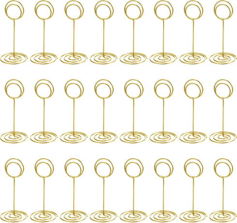 TecUnite Gold Table Number Holder, 3.35 Inch Wire Place Card Holder for Wedding Reception, 24 Pieces