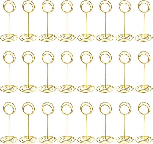 TecUnite Gold Table Number Holder, 3.35 Inch Wire Place Card Holder for Wedding Reception, 24 Pieces