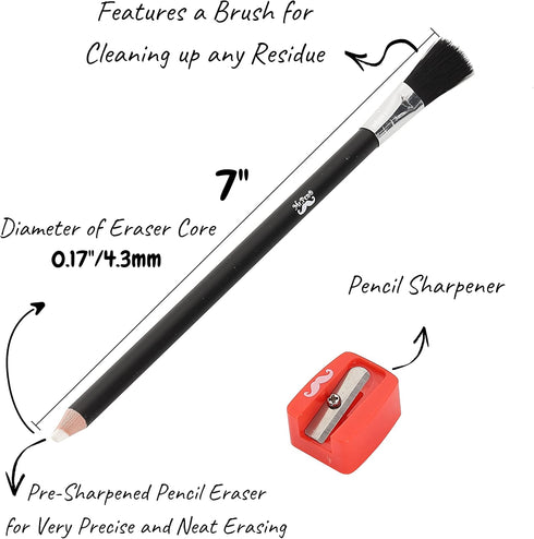 Mr. Pen Eraser Pencil Artist & Drawing Set, 3 Pcs: 2 Eraser Pencils, 1 Sharpener