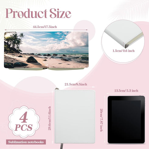Zonon 4 Pcs Sublimation Journal Blank Notebooks, A6 A5 A4, 190 Pages Thick Faux Leather for Office Supplies